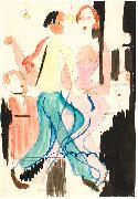 Ernst Ludwig Kirchner, Dancing couple - Watercolour and ink over pencil